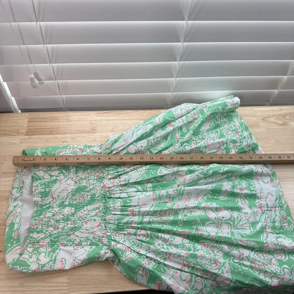 Lilly Pulitzer Strapless Dress Women's XS Green Floral Print Smocked Pleated - Picture 15 of 16